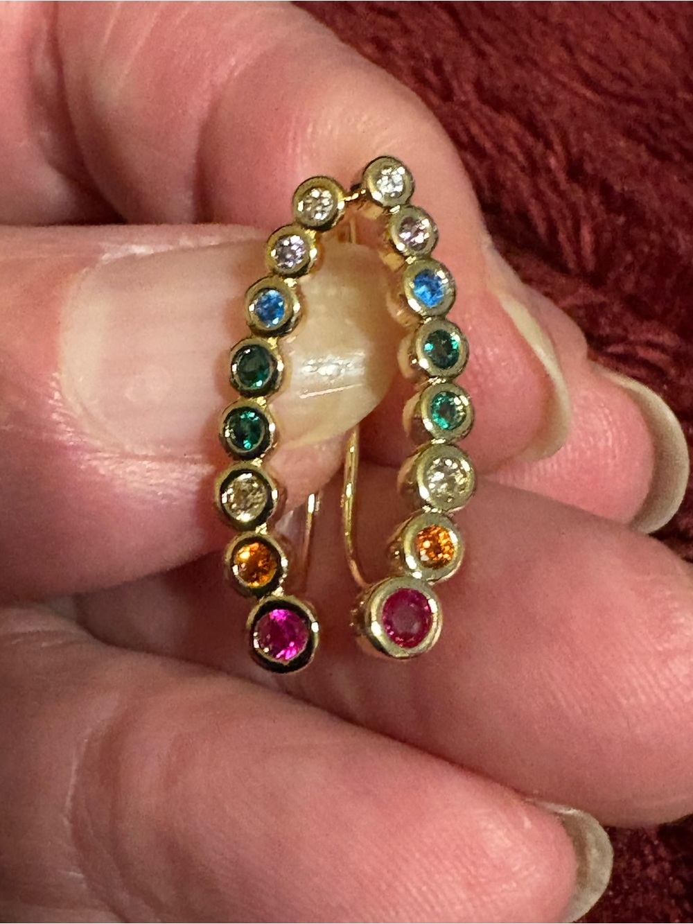 Gold Multicolor Rainbow Crystal Ear Climbers Earrings NEW